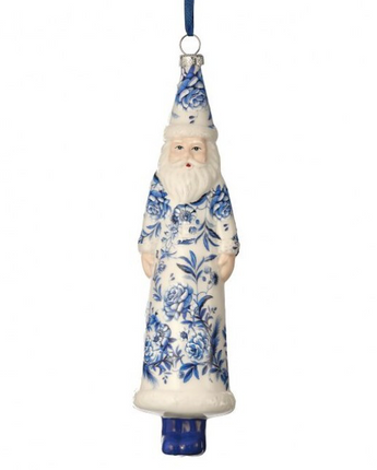 8" Glass Floral Print Santa Ornament