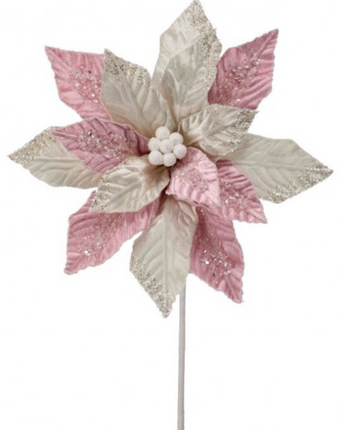 22" Sugared Glittered Poinsettia Stem