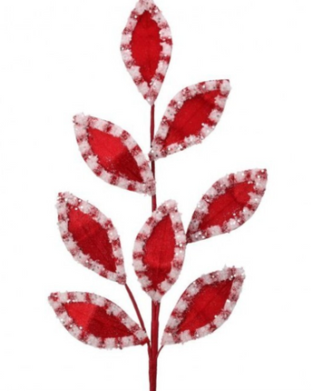 27" Candy with Snow Glitter Leaf Spray
