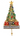 A decorative Christmas tree ornament with a glittery green tree, gold star topper, multicolored ornaments, wrapped gift boxes, and a black-and-white checkered base on a white background.