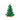 A green ceramic Christmas tree figurine decorated with colorful ornaments, small bells, and a gold star on top, set against a plain white background.