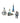 A set of four astronaut and space-themed hanging ornaments, including a silver space shuttle, a blue rocket, a silver astronaut, and a silver space station, displayed against a solid white background.