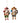 Two hanging Christmas ornaments shaped like festive Santa Claus figures in traditional European-style clothing, one with a red hat and green pants, the other with a tan hat and gray pants, both holding wreaths and gold bells, shown on a plain light background.
