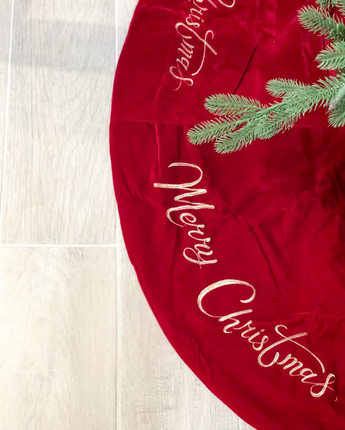 64" Red Velvet "Merry Christmas" Tree Skirt