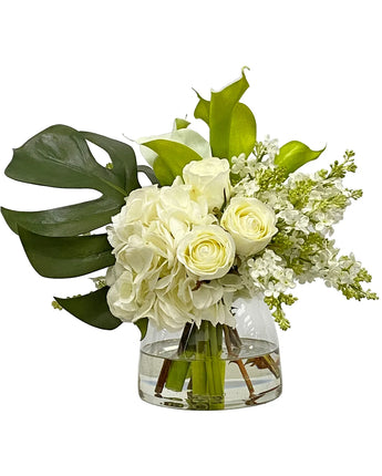 15.5" Hydrangea and Philodendron in Vase