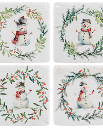 Snowman with Wreath Coaster (Set of 4)