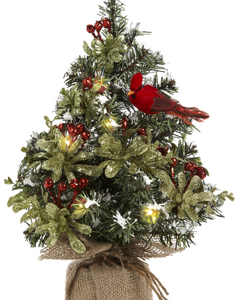 12" Light Up Cardinal Evergreen Tree