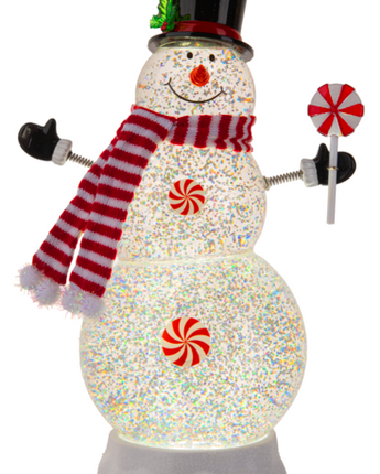 12" Lighted Shimmer Peppermint Snowman