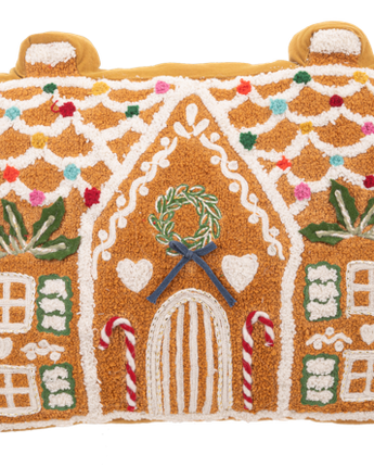 13" Embroidered Gingerbread House Pillow