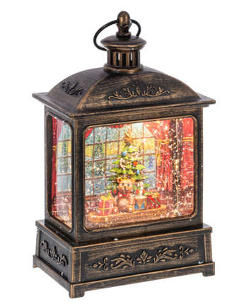 7.75" Lighted Shimmer Lantern with Tree