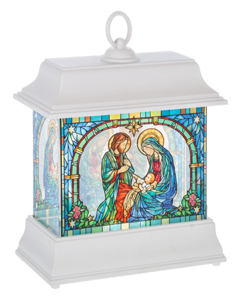 9" Stained Glass Holy Family Scene Lantern