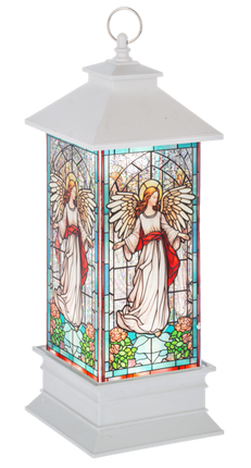 10.5" Lighted Stained Glass Shimmer Angel Lantern