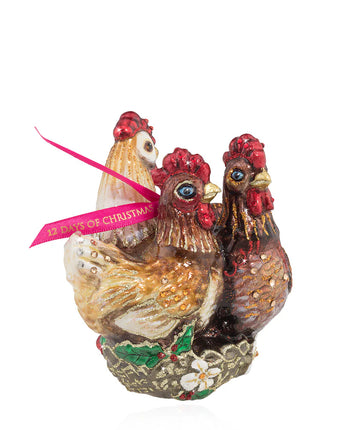 Three French Hens Glass Ornament